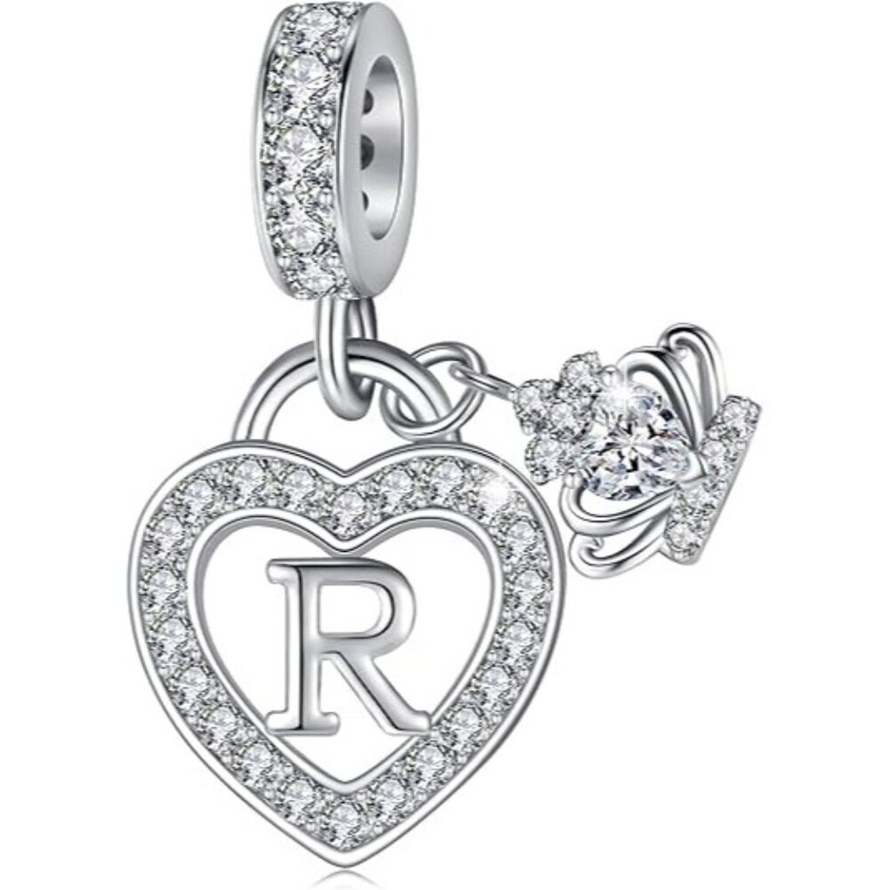 Letter R Letter Charms Silver Heart Alphabet Initial Dangle Charms